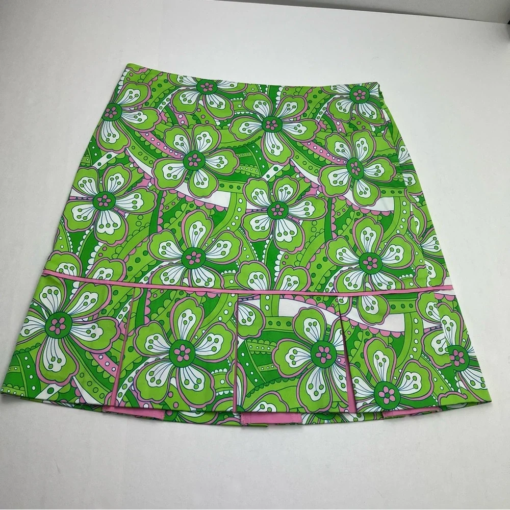 Island Republic Green Pink White Floral Skirt‎ Womens Size 8 Preppy Side Zip NEW